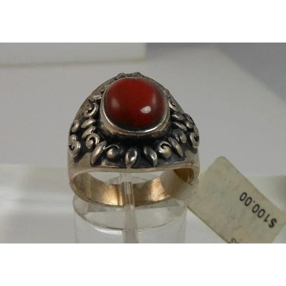 Exquisite Vintage 1990's Sterling Silver Carnelian Cigar Band Ring - Size 7.5 - Picture 8 of 11